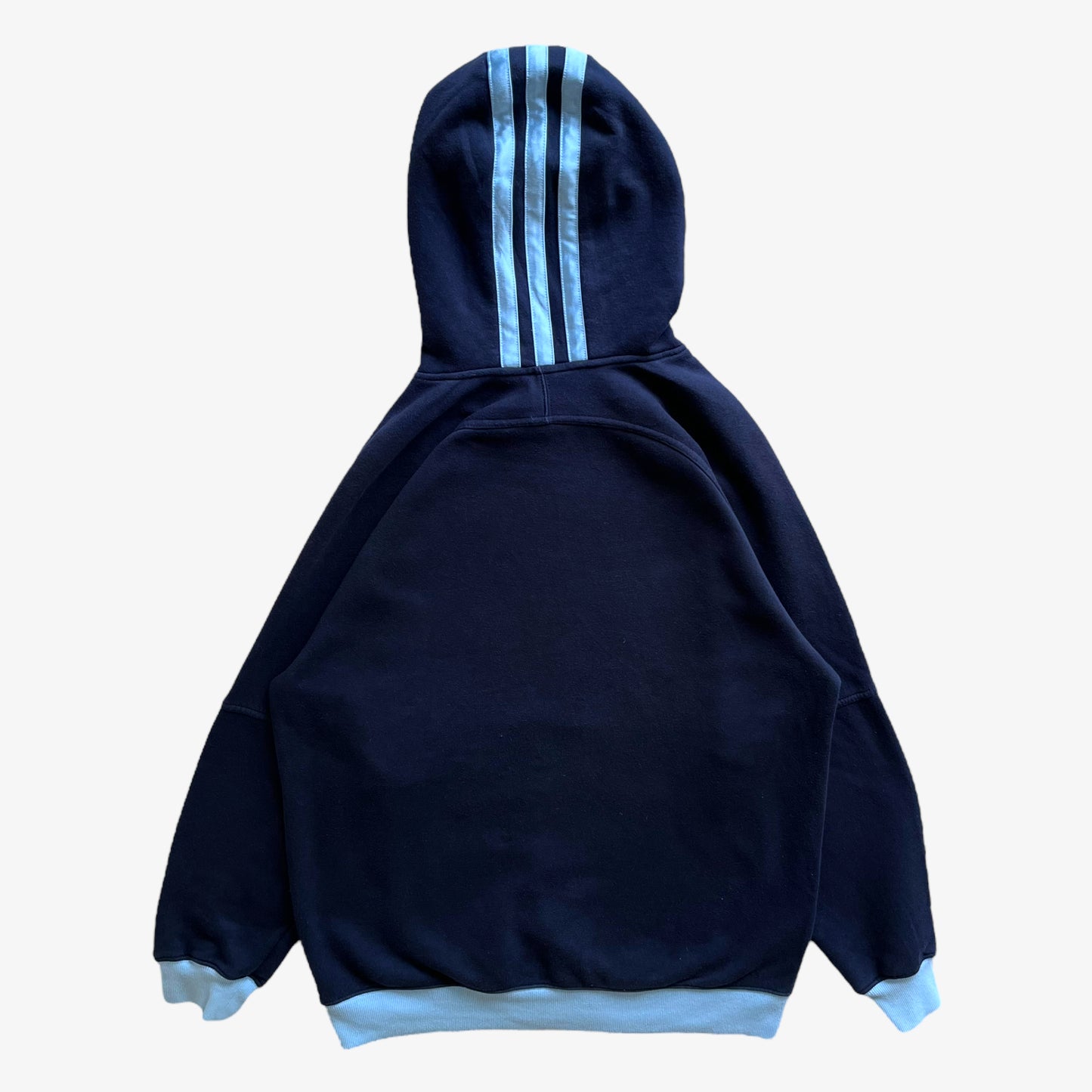 Vintage Y2K Mens Adidas Embroidered 21 Spell Out Navy Hoodie Back - Casspios Dream