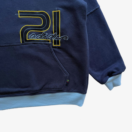 Vintage Y2K Mens Adidas Embroidered 21 Spell Out Navy Hoodie Tag - Casspios Dream