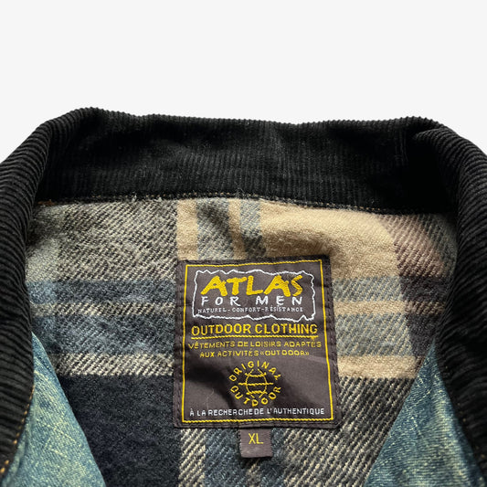 Vintage Y2K Mens Atlas Blue Denim Jacket With Black Corduroy Trim Label - Casspios Dream