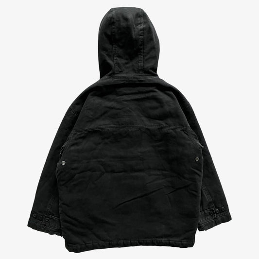 Vintage Y2K Mens Caterpillar CAT Black Hooded Workwear Jacket Back - Casspios Dream