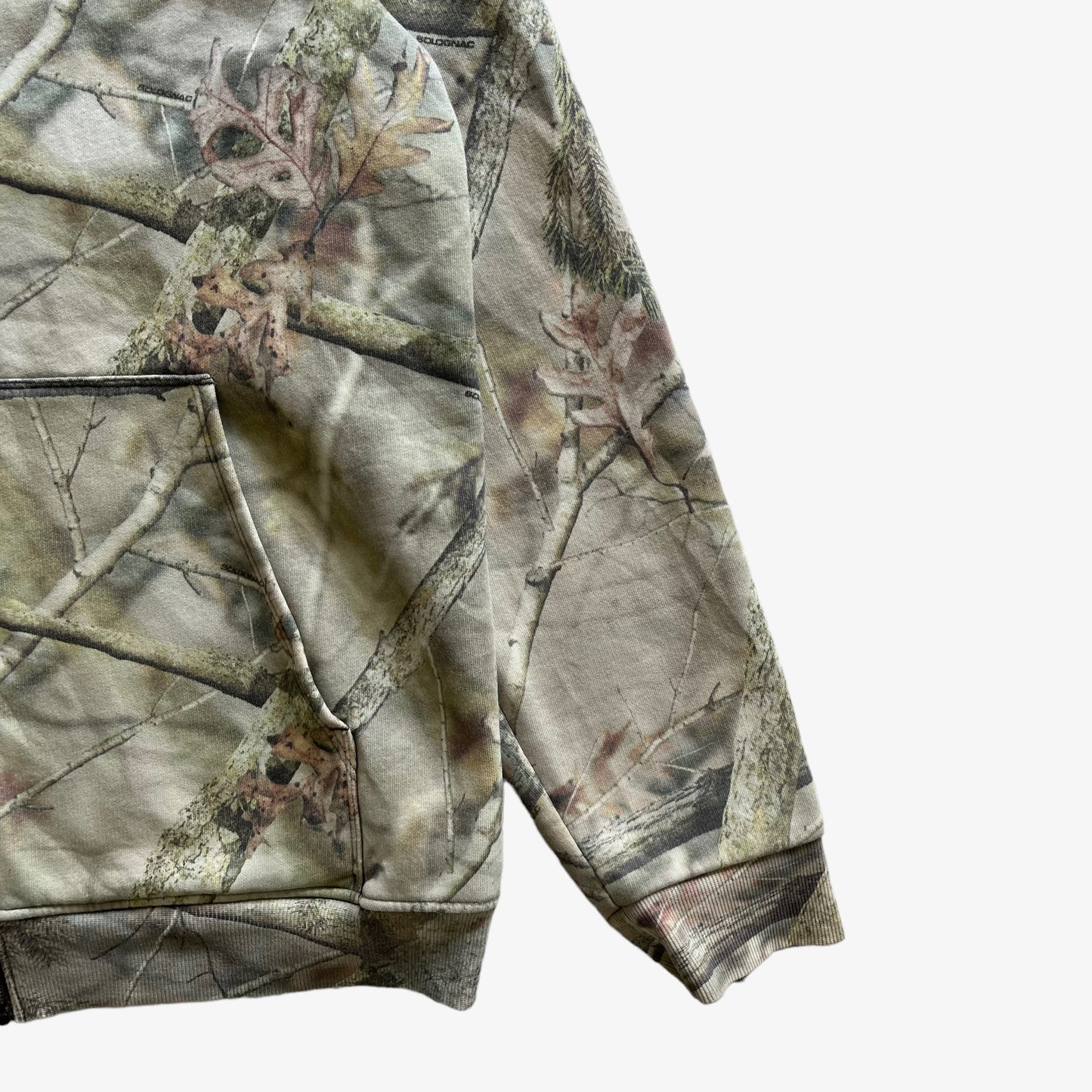 Vintage Y2K Mens Decathlon Solognac Woodland Camouflage Hooded Jacket Hem - Casspios Dream
