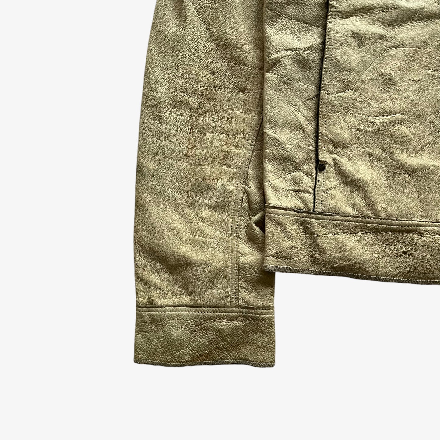 Vintage Y2K Mens Diesel Extraordinary Hex-O T-TRL Reversible Cream Leather Workwear Jacket Cuff - Casspios Dream