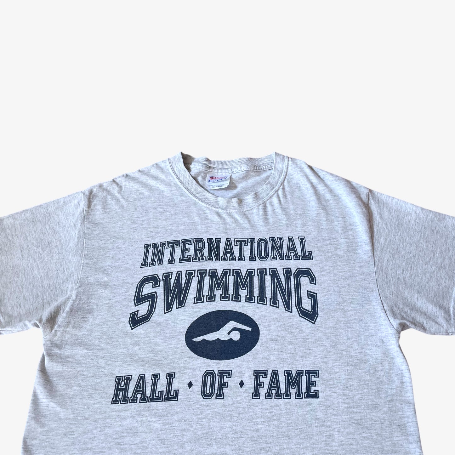 Vintage Y2K Mens Hanes Beefy International Swimming Hall Of Fame Print T-Shirt Spell Out - Casspios Dream