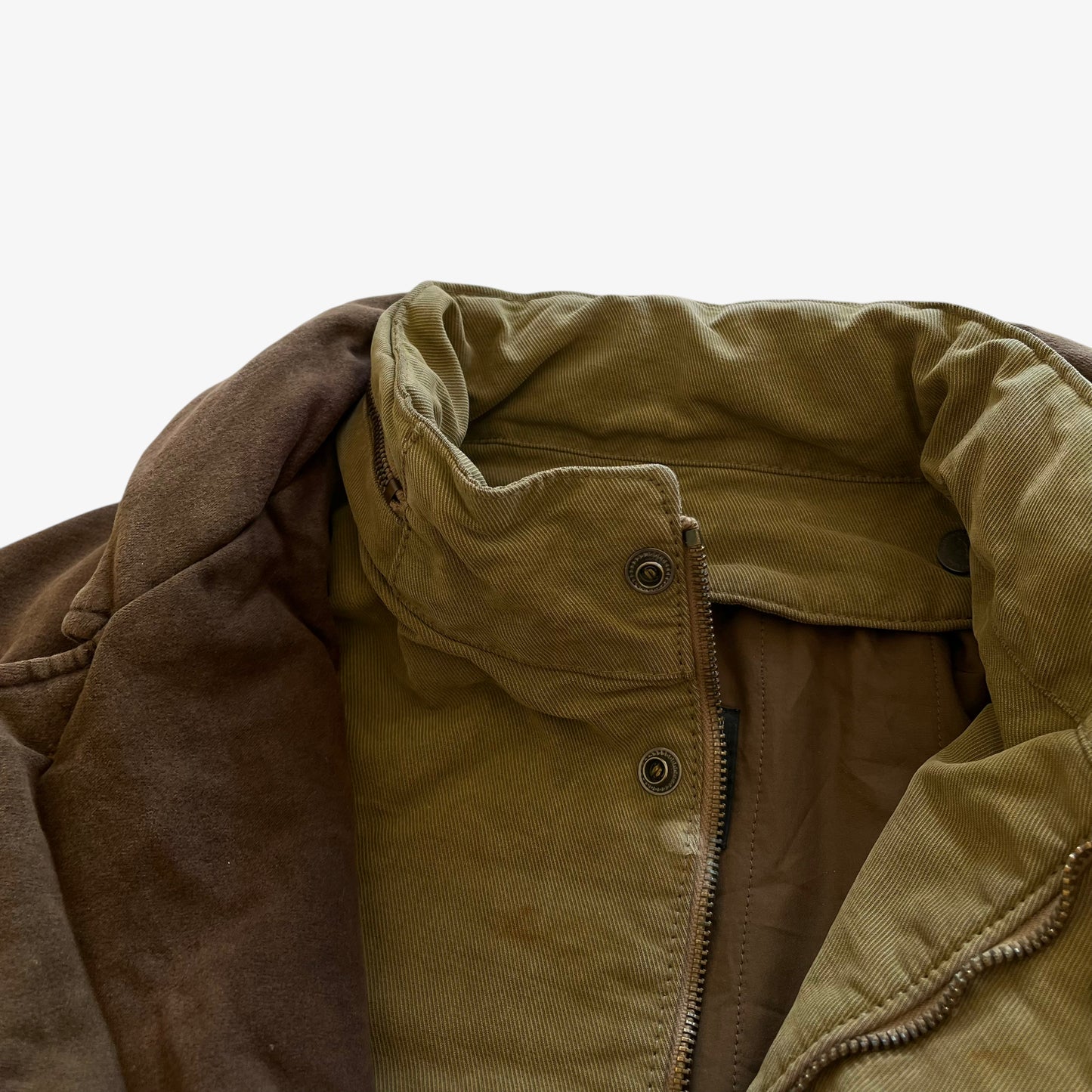 Vintage Y2K Mens Marlboro Classics Faded Brown Workwear Jacket With Foldable Hood Mark - Casspios Dream