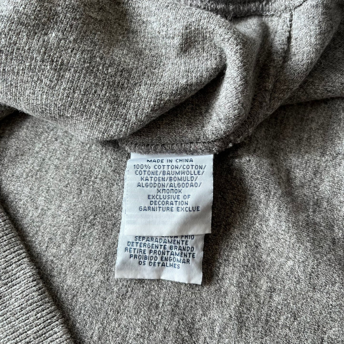 Material cotton label inside of vintage Y2K men's Polo Ralph Lauren grey high neck jumper.