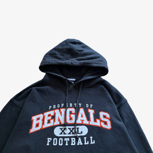 Vintage Y2K Mens Reebok NFL Cincinnati Bengals Spell Out Black Hoodie Logo - Casspios Dream