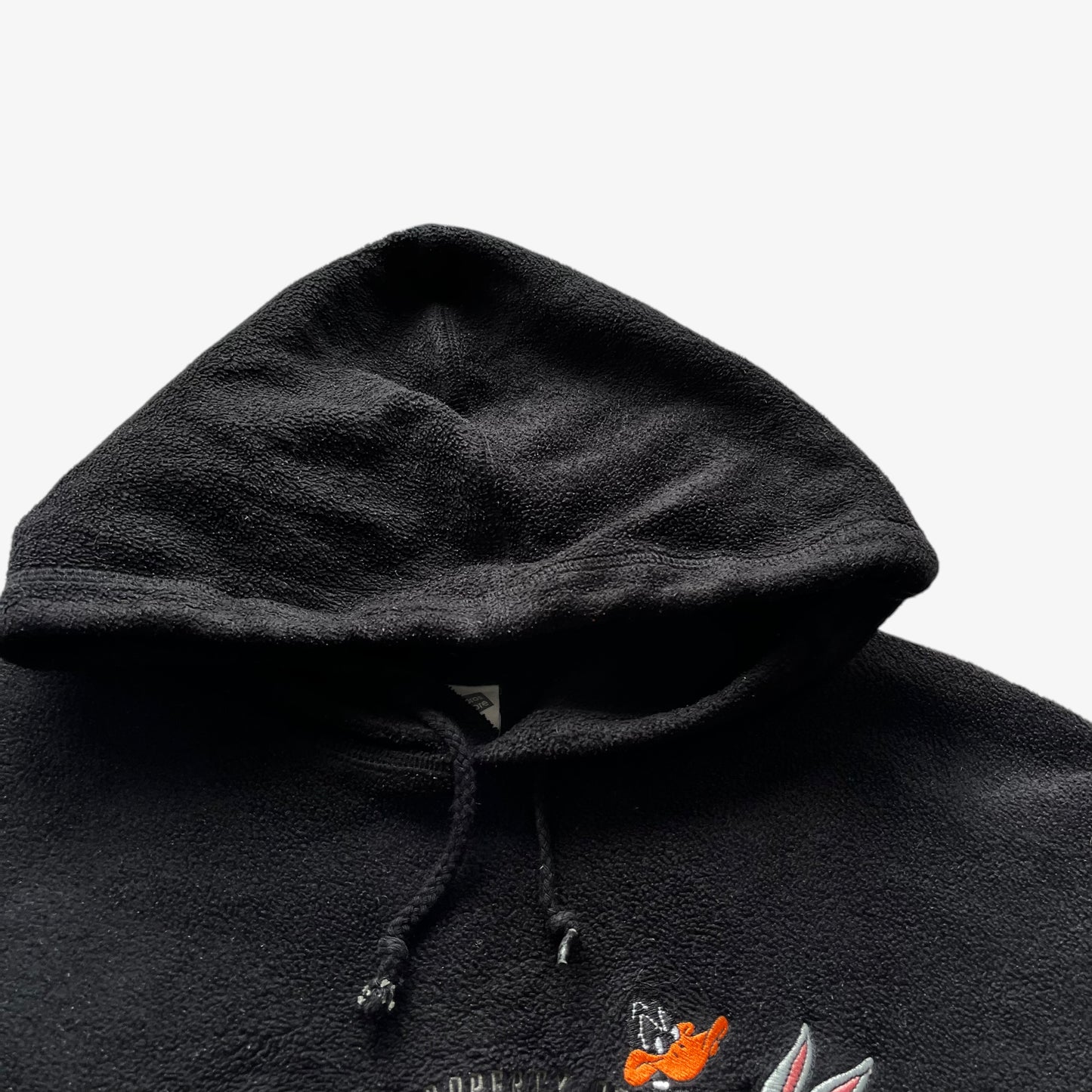 Vintage Y2K Mens Warner Bros Studio Store Looney Tunes Embroidered Black Fleece Hoodie Drawstring - Casspios Dream