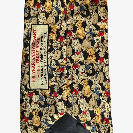 Vintage Y2K Museum Artifacts 100 Year Anniversary Of The Teddy Bear Geometric Print Silk Tie 1902 - Casspios Dream