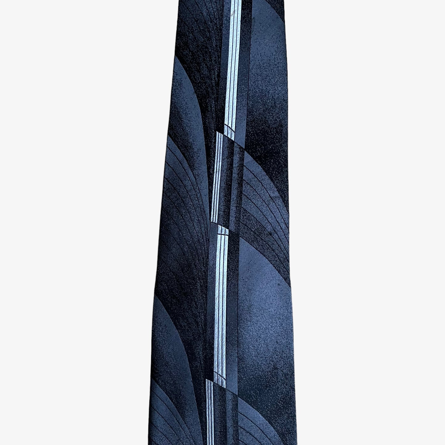 Vintage Y2K Pierre Cardin Abstract Art Deco Print Grey Silk Tie 1920s - Casspios Dream