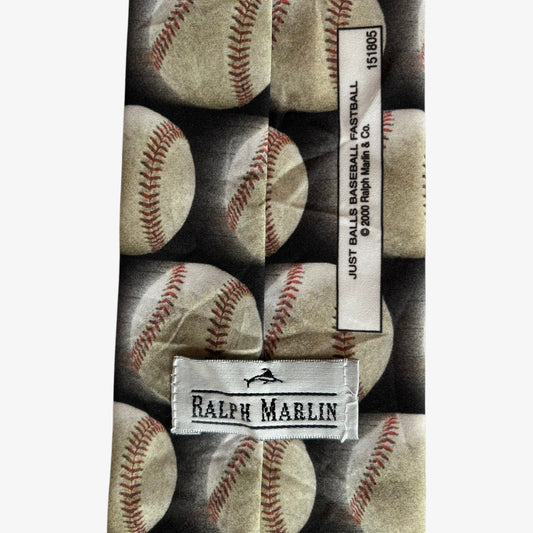 Vintage Y2K Ralph Marlin 2000 Baseball Print Polyester Tie Label - Casspios Dream
