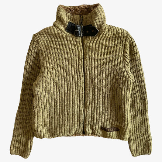 Vintage Y2K Womens 10 Feet Knitted Pilot Jacket With Back Embroidered Pin Up Girl - Casspios Dream