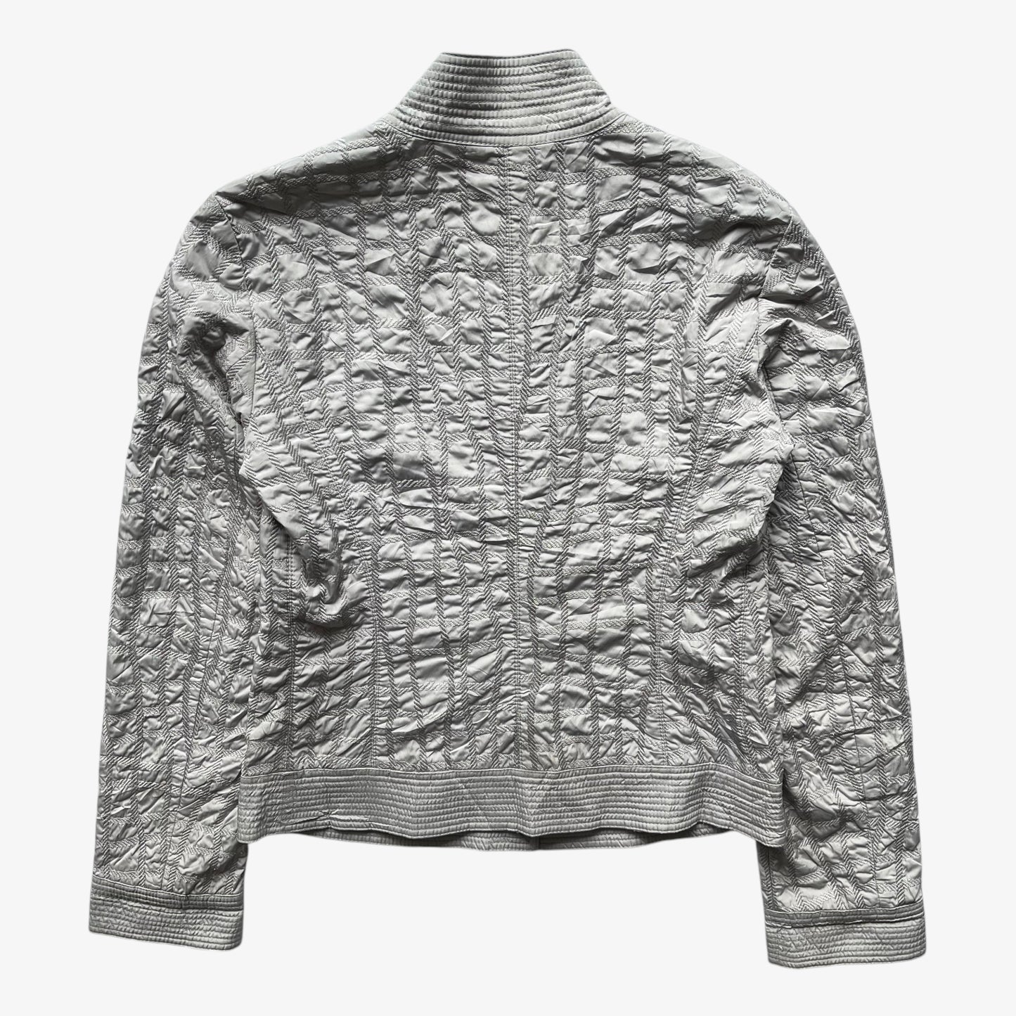 Vintage Y2K Womens Armani Collezioni Textured Check Grey Jacket Back - Casspios Dream