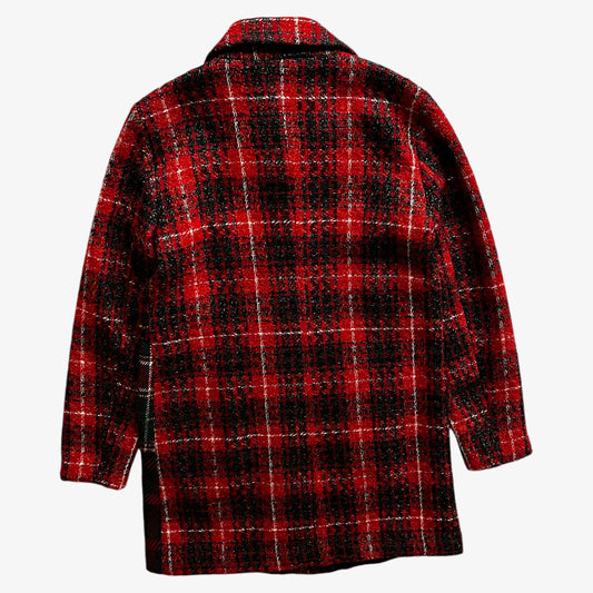 Vintage Y2K Womens Desigual Red Tartan Check Patchwork Coat Back - Casspios Dream