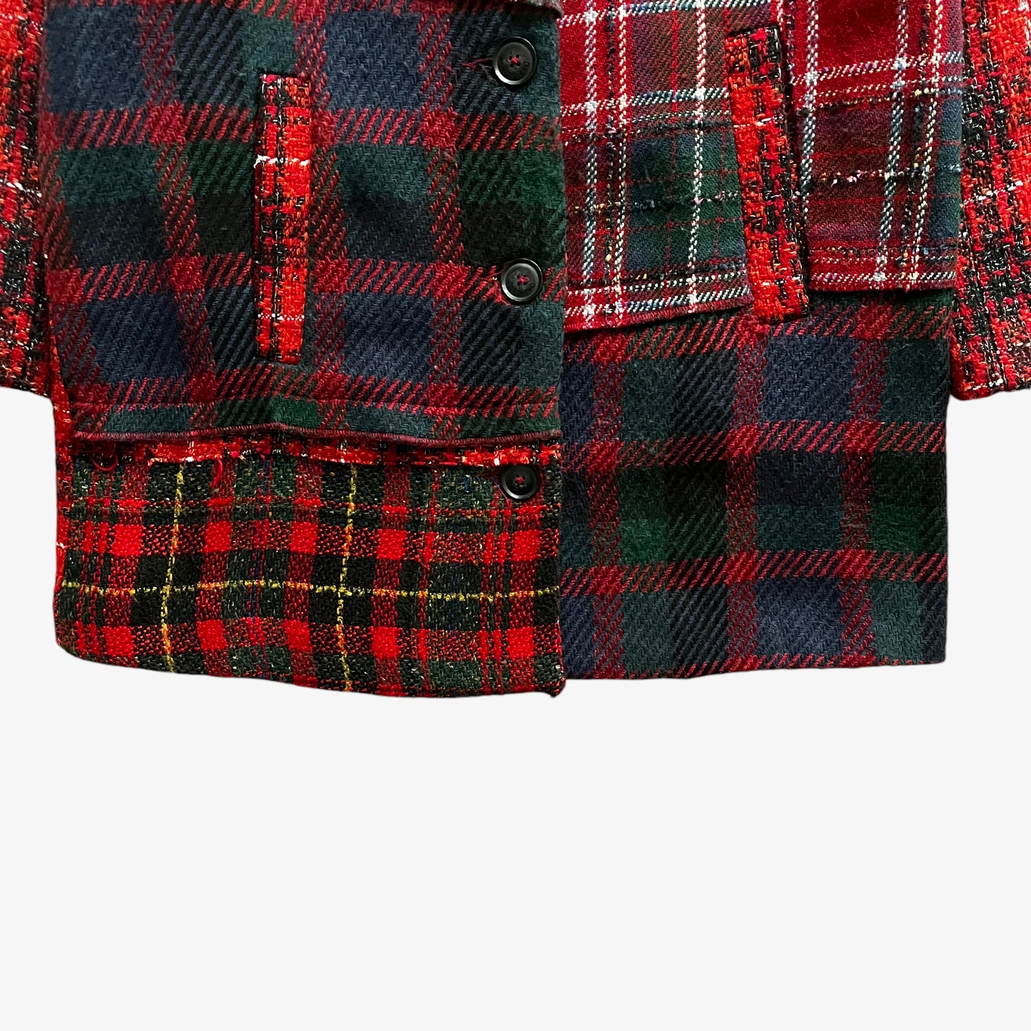Vintage Y2K Womens Desigual Red Tartan Check Patchwork Coat Hem - Casspios Dream