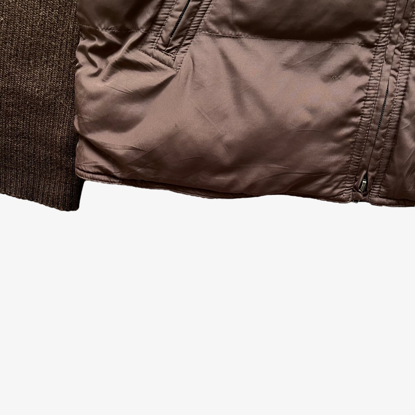 Vintage Y2K Womens Disney Brown Puffer Jacket With Knitted Sleeves Hem - Casspios Dream