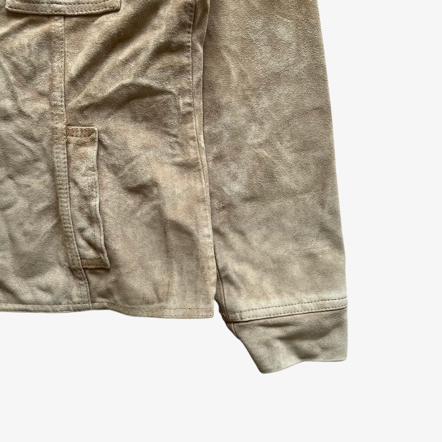 Vintage Y2K Womens Dolce And Gabbana Jeans Beige Leather Jacket Sleeve - Casspios Dream