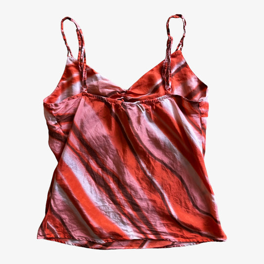 Vintage Y2K Womens H&M Orange & Pink Abstract Striped Silk Top Back - Casspios Dream