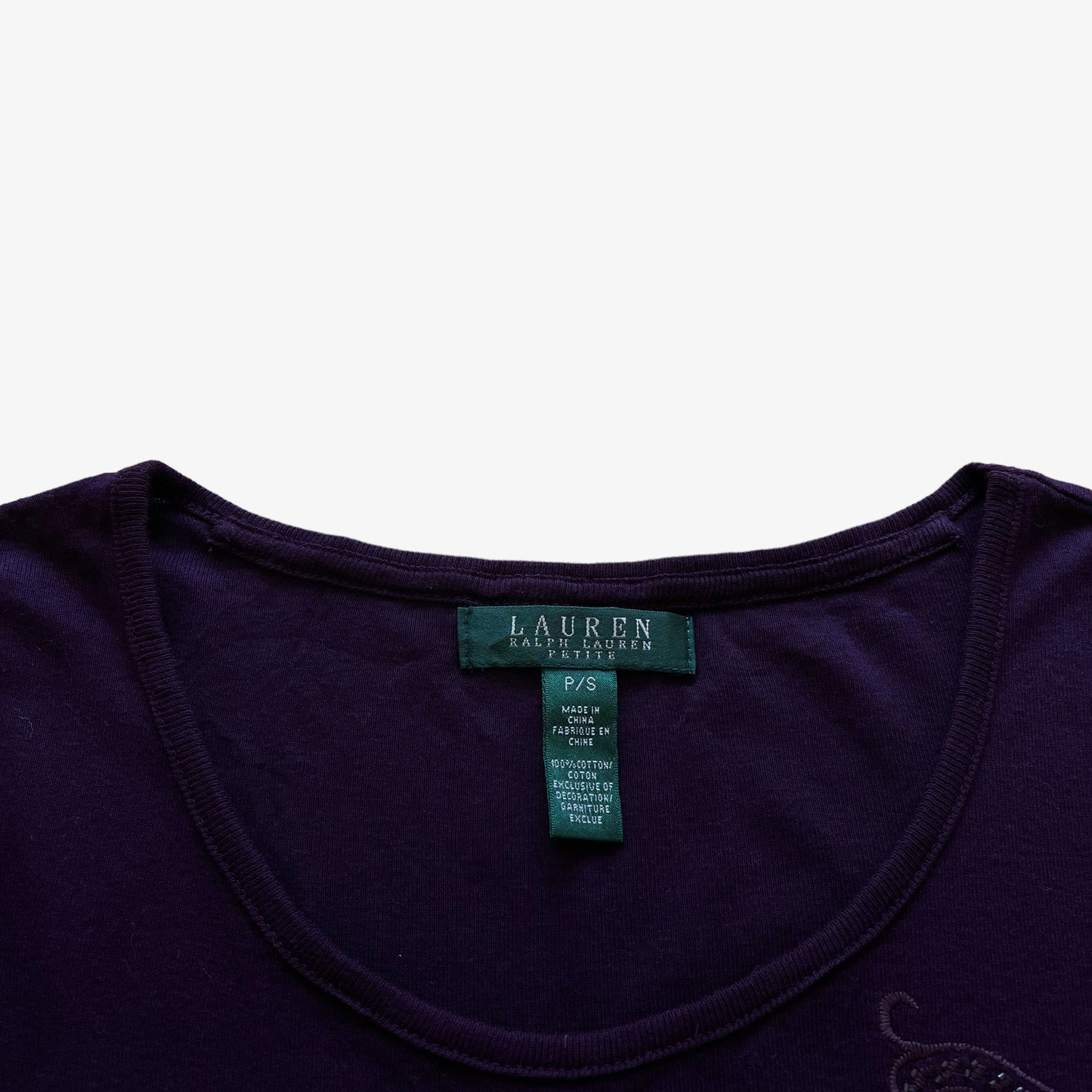 Vintage Y2K Womens Ralph Lauren Long Sleeve Purple Top With Abstract Floral Embroidery Label - Casspios Dream