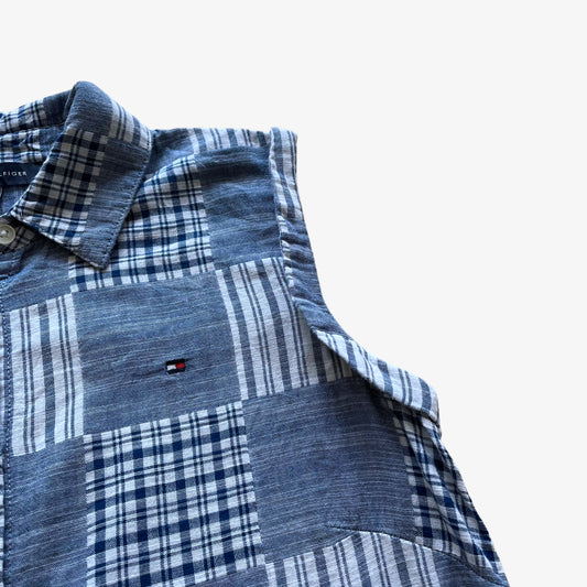 Vintage Y2K Womens Tommy Hilfiger Blue And White Patchwork Dress Logo - Casspios Dream