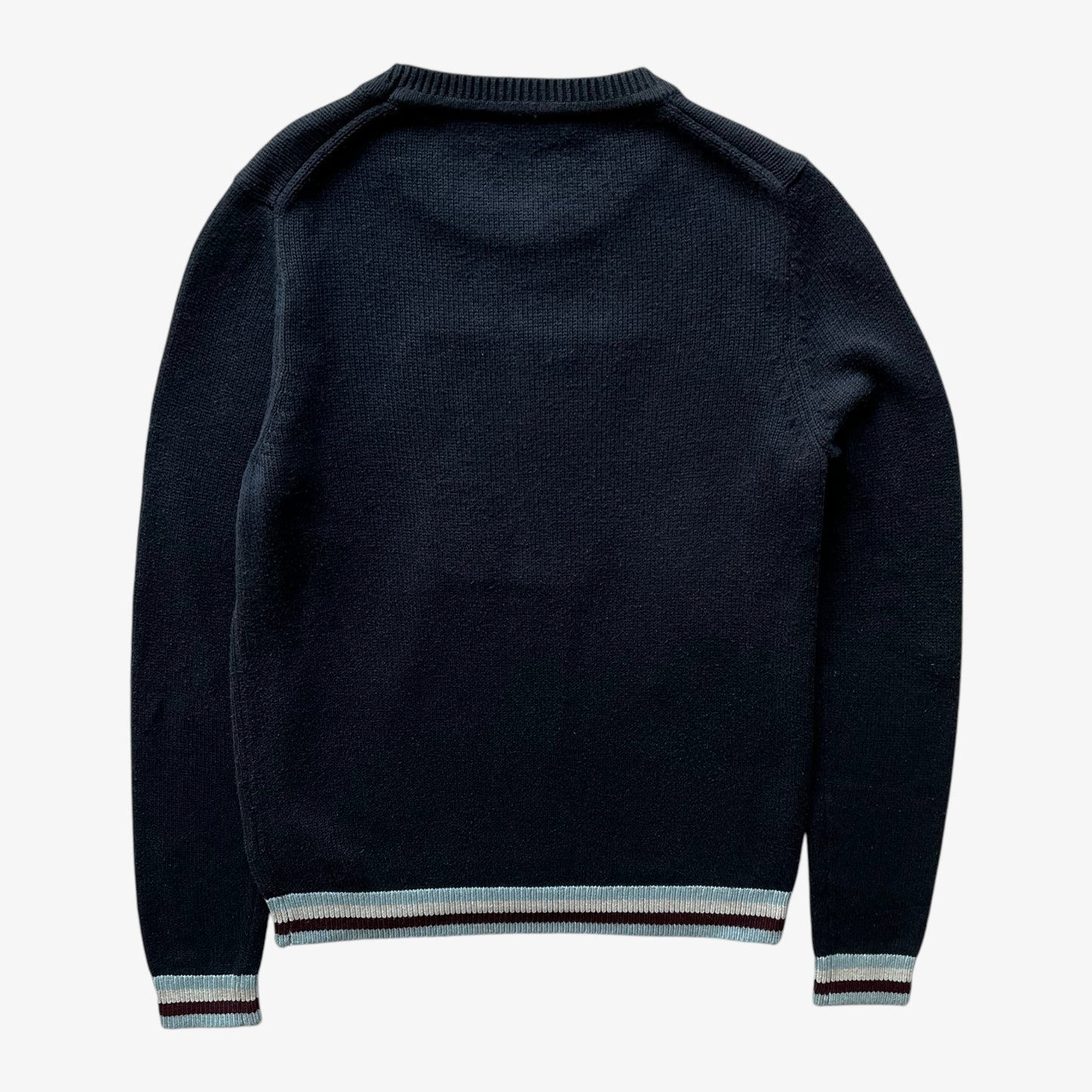 Vintage Y2K Womens Tommy Hilfiger H Embroidered Navy Knitted Jumper Back - Casspios Dream