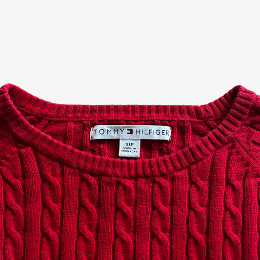 Vintage Y2K Womens Tommy Hilfiger Red Cable Knit Jumper Label - Casspios Dream