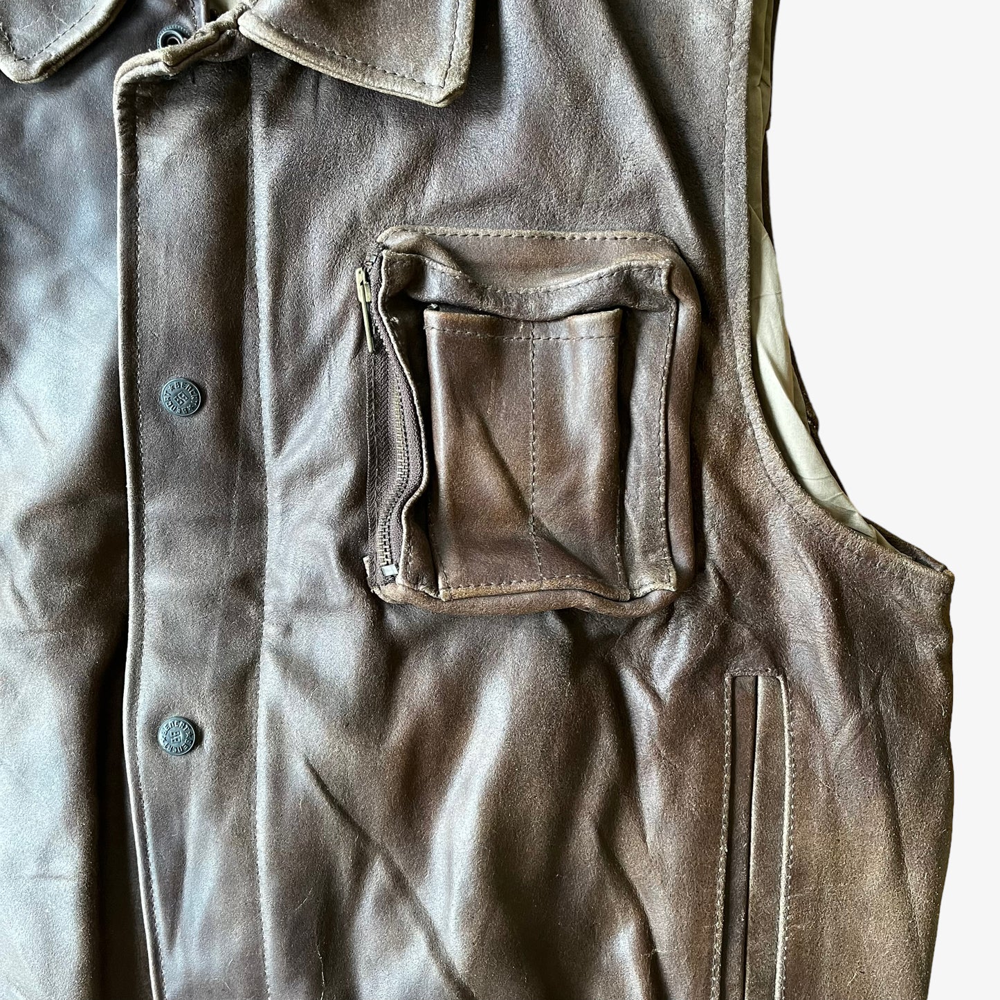 Vintage 1988 Bencat Aviation Service Brown Leather Pilot Gilet Pocket - Casspios Dream