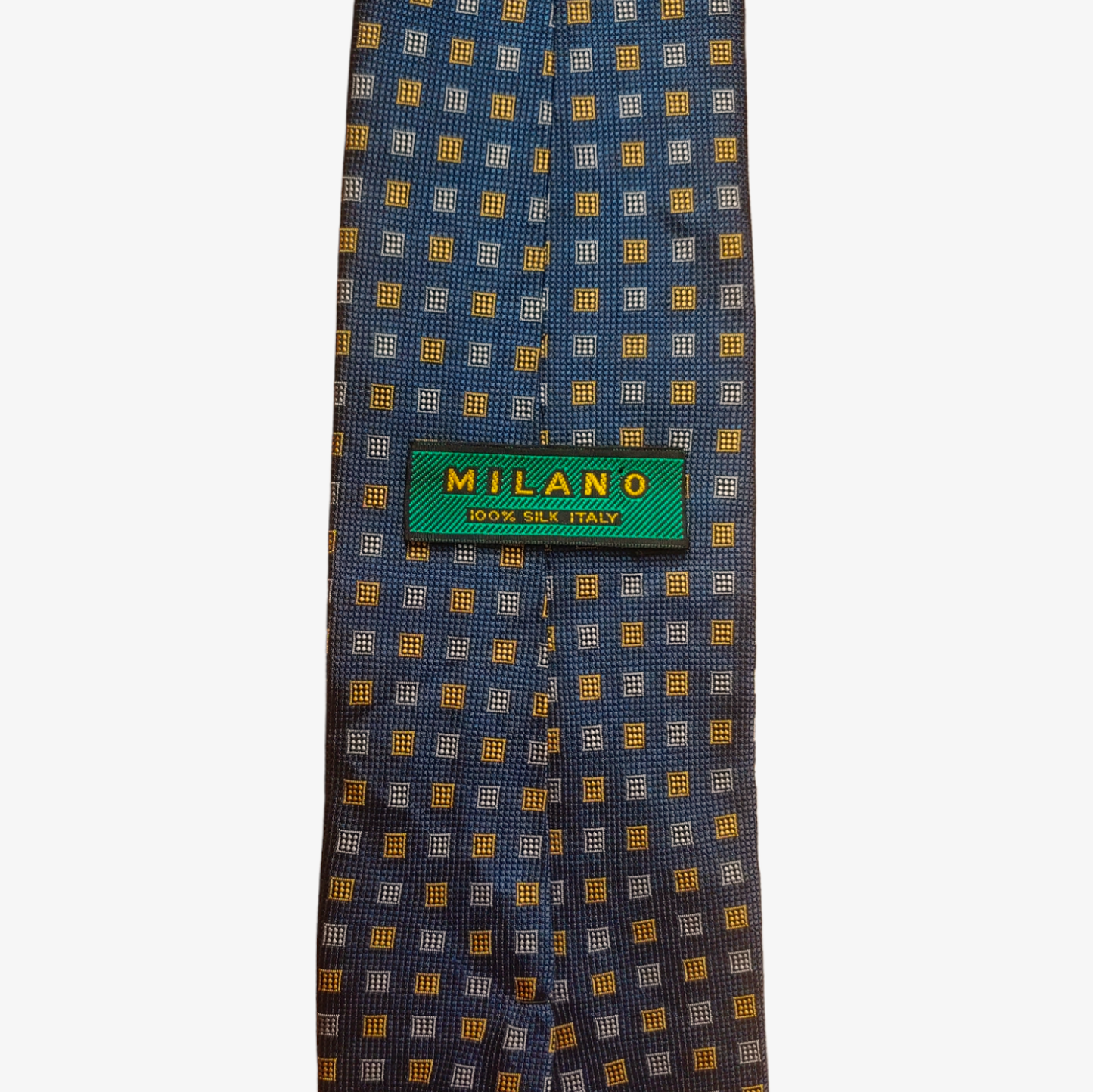 Vintage 80s Milano Abstract Geometric Navy Silk Tie Label - Casspios Dream