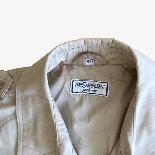 Vintage 80s Yves Saint Laurent YSL Double Breasted Trench Coat Label - Casspios Dream