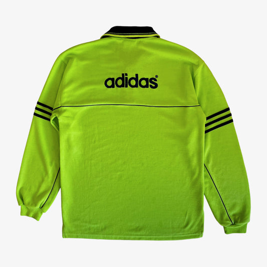 Vintage 90s Adidas Lime Green Rugby Shirt With Back Spell Out Back - Casspios Dream