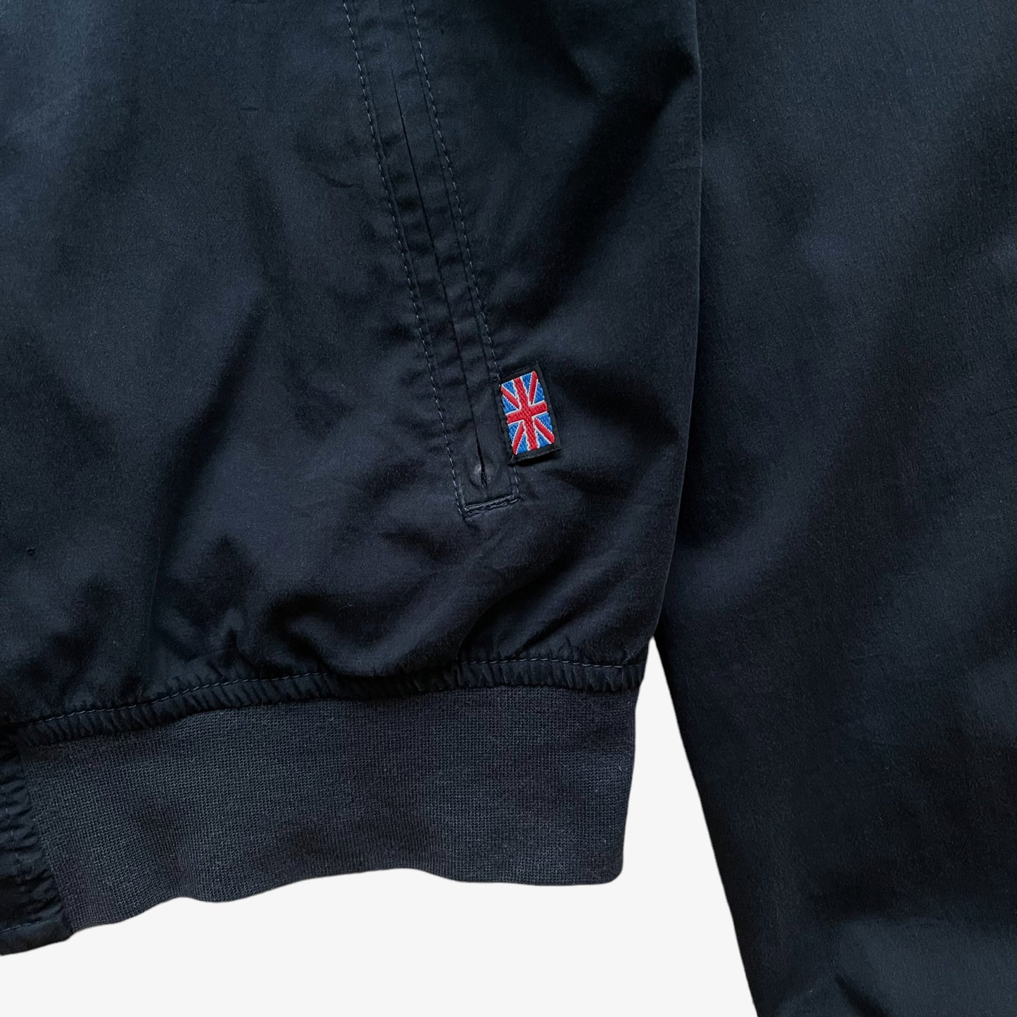 Vintage 90s Belstaff Silver Label Black Harrington Jacket UK Flag - Casspios Dream