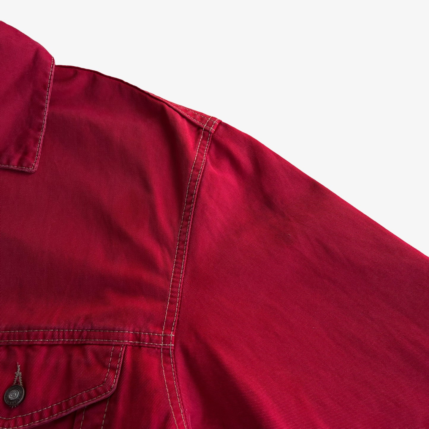 Vintage 90s Diesel Red Trucker Jacket Shoulder - Casspios Dream