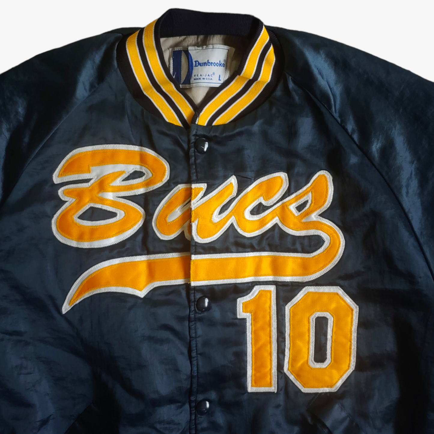 Vintage 90s Dunbrooke Anchorage Alaska Bucs 10 Navy & Yellow Varsity Jacket Logo - Casspios Dream