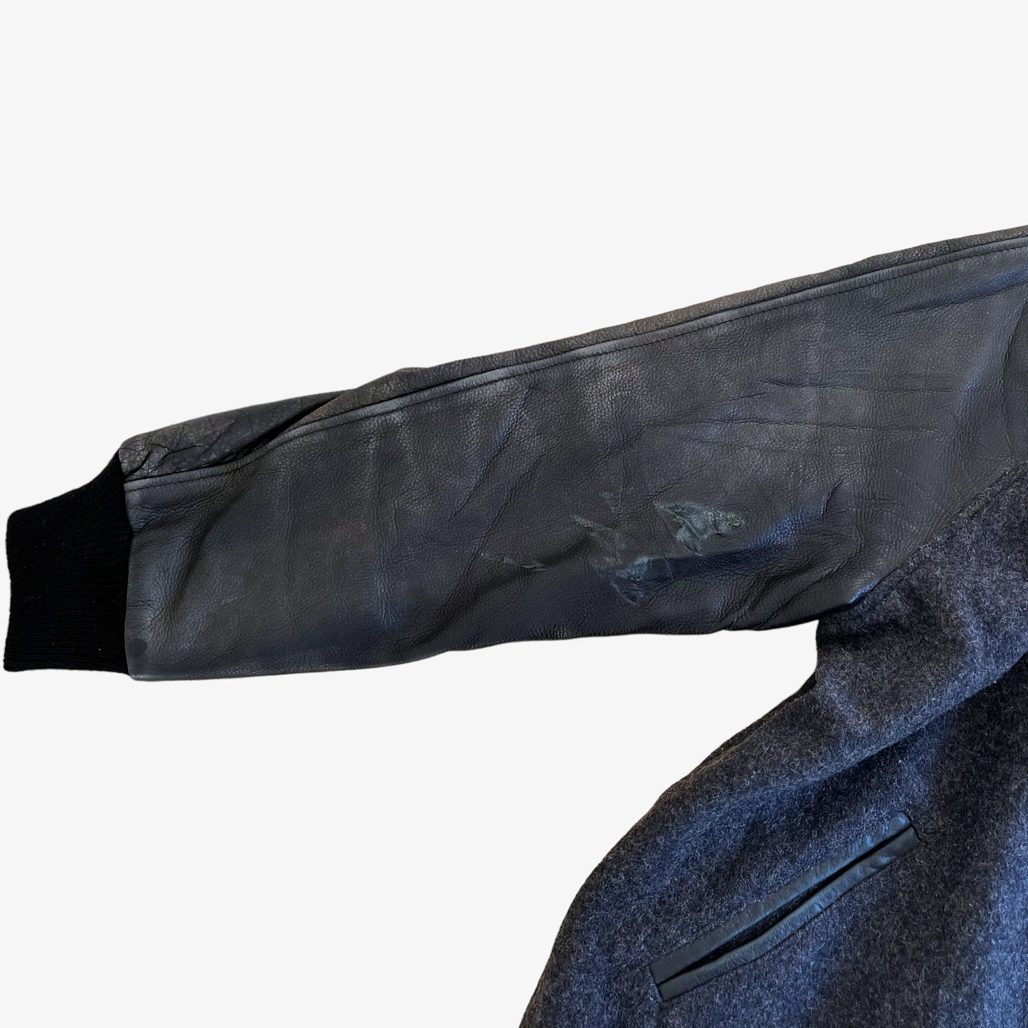 Vintage 90s Golden Bear A Initial Black Leather Varsity Jacket Sleeve - Casspios Dream