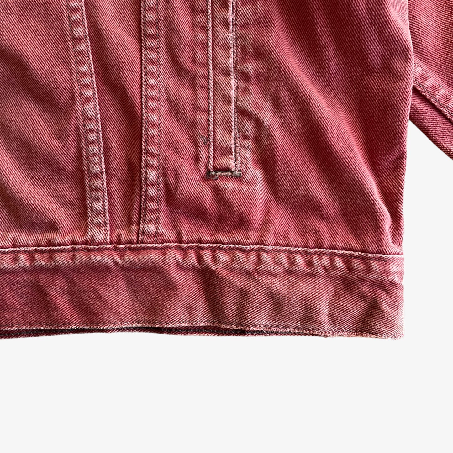 Vintage 90s Levis Salmon Denim Trucker Jacket Hem - Casspios Dream