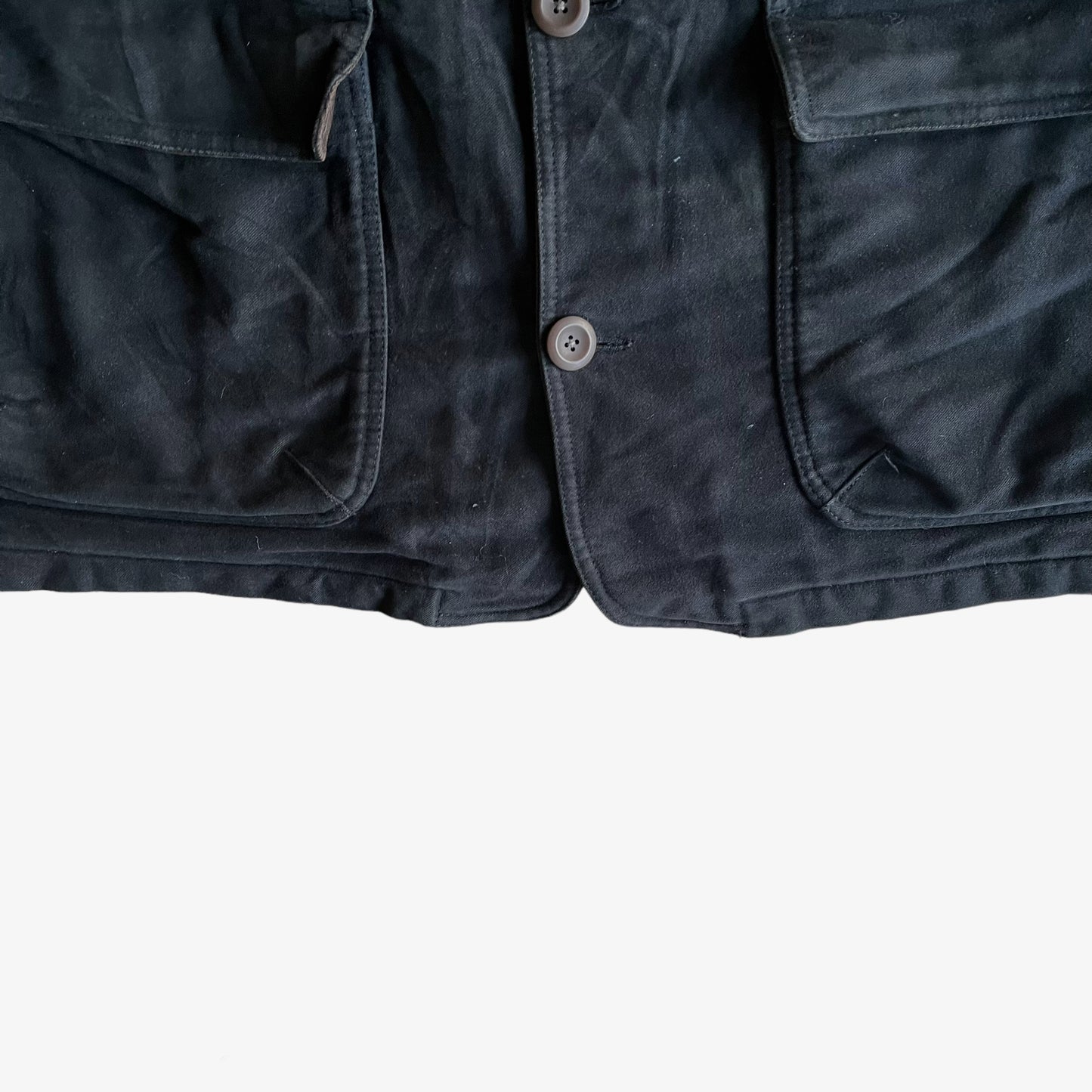 Vintage 90s Marlboro Classics Black Workwear Jacket With Brown Leather Collar Hem - Casspios Dream
