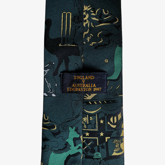 Vintage 90s Tie Rack England vs Australia Edgbaston 1997 Cricket Polyester Tie Label - Casspios Dream