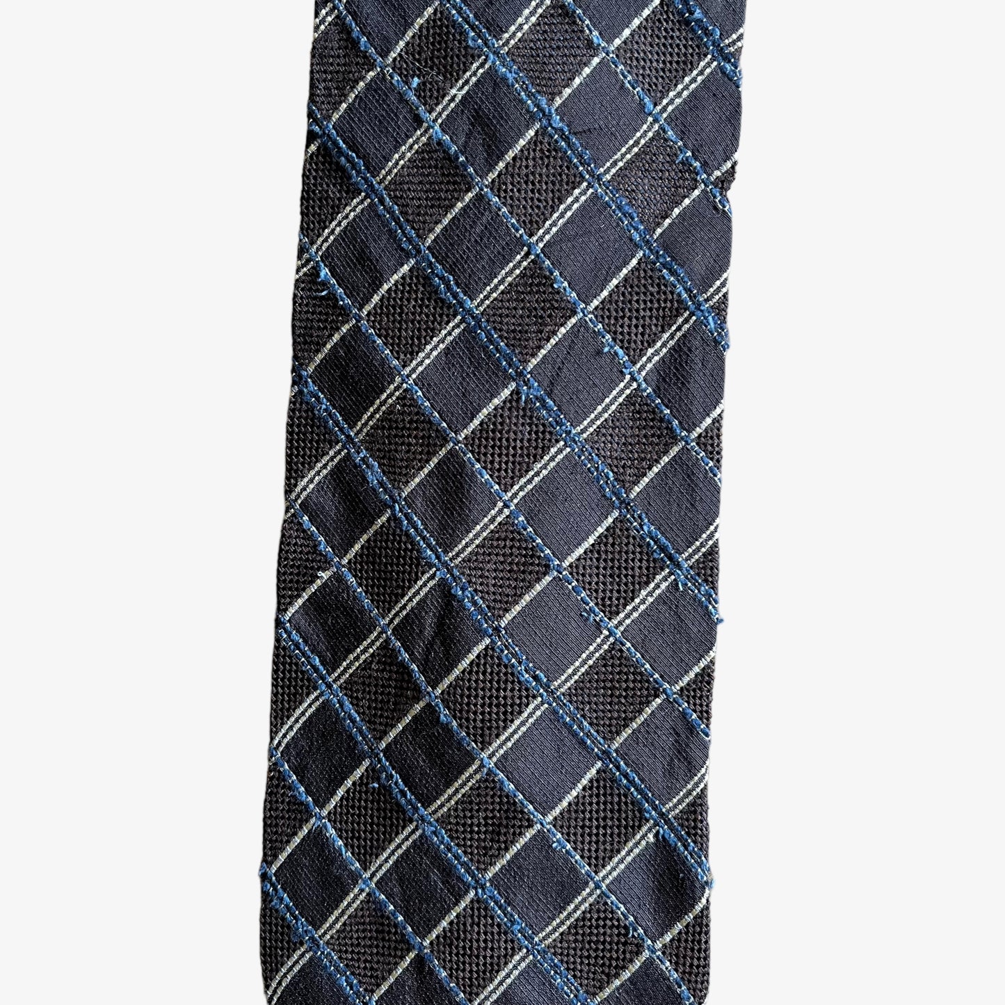 Vintage Y2K Hugo Boss Striped Check Print Silk Wool Tie Front - Casspios Dream