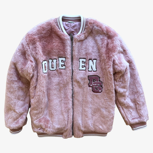 Womens Dolce & Gabbana Queen Faux Fur Pink Varsity Jacket Brand New With Tags - Casspios Dream