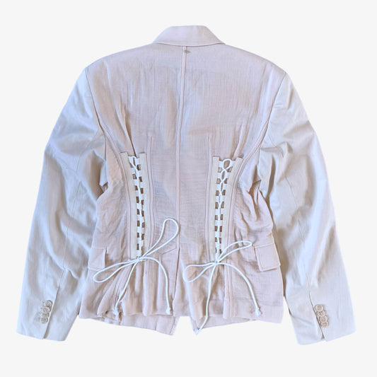 Womens Max Mara Sportmax Cabina Pale Pink Blazer With Cream Sleeves And Back Fasteners Back - Casspios Dream
