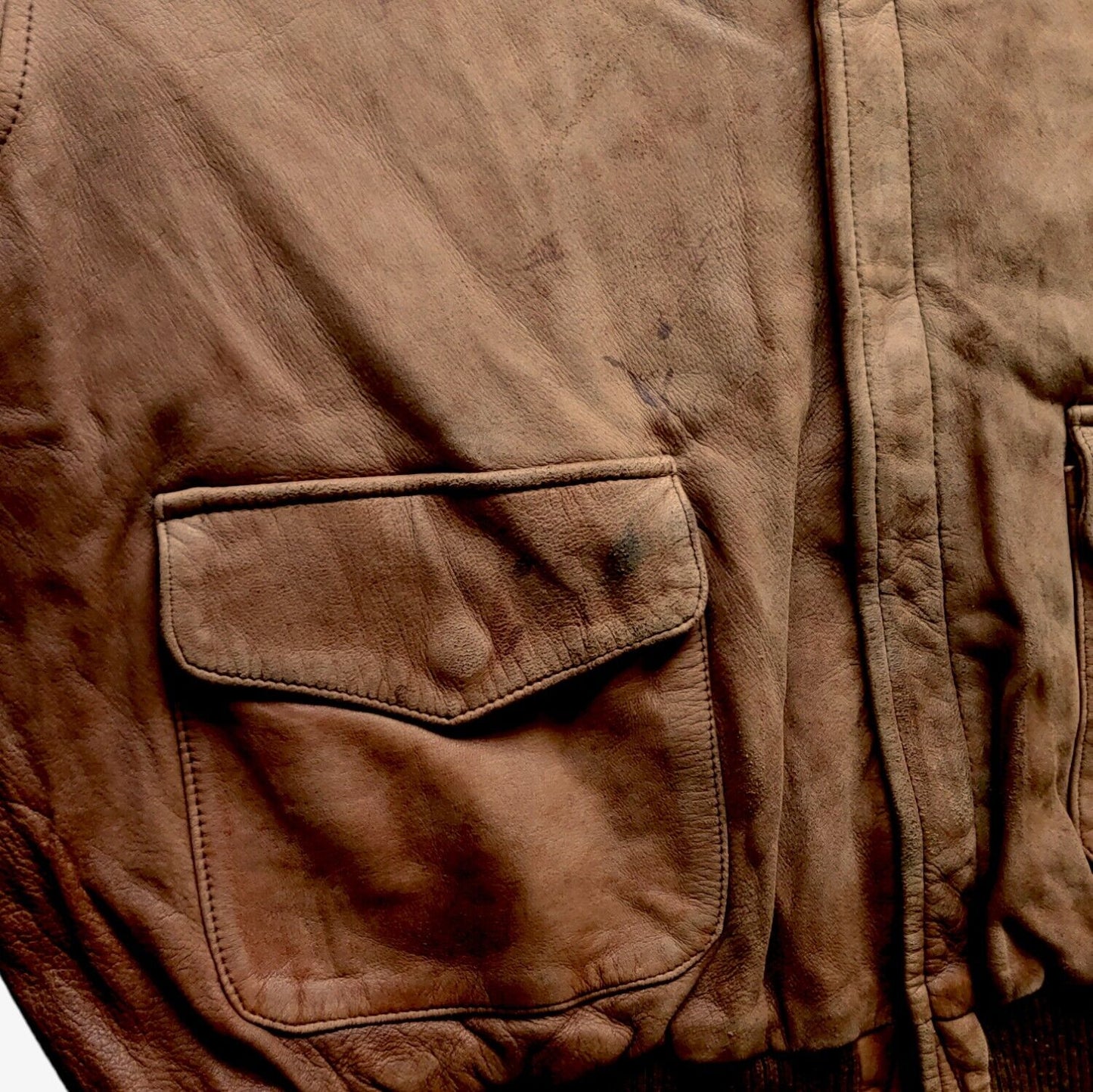 Vintage 1990s Polo Ralph Lauren Brown Leather Trucker Bomber Jacket Pocket - Casspios Dream