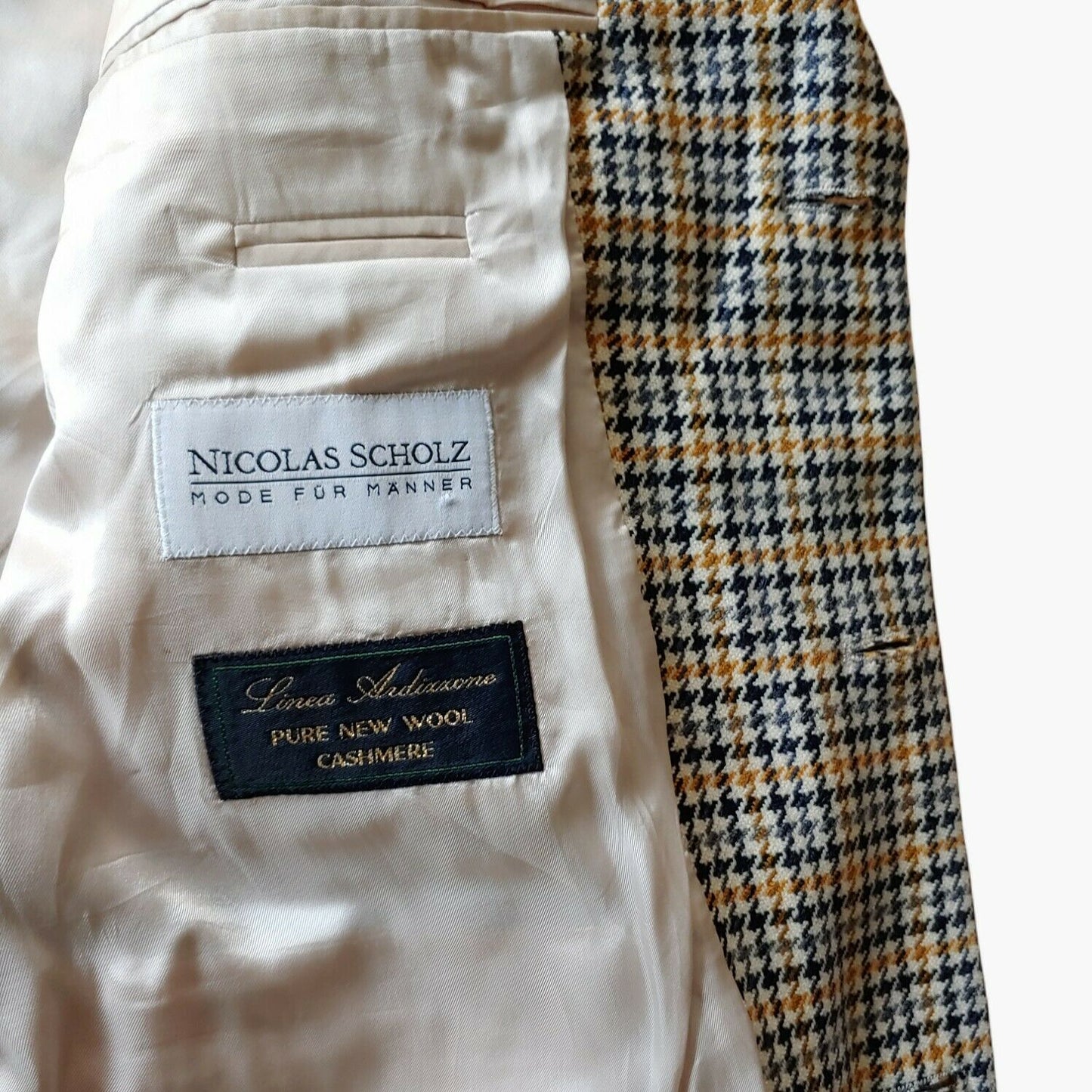 Vintage 90s Hugo Boss Pure New Wool Cashmere Dogtooth Nova Check Blazer Material - Casspios Dream