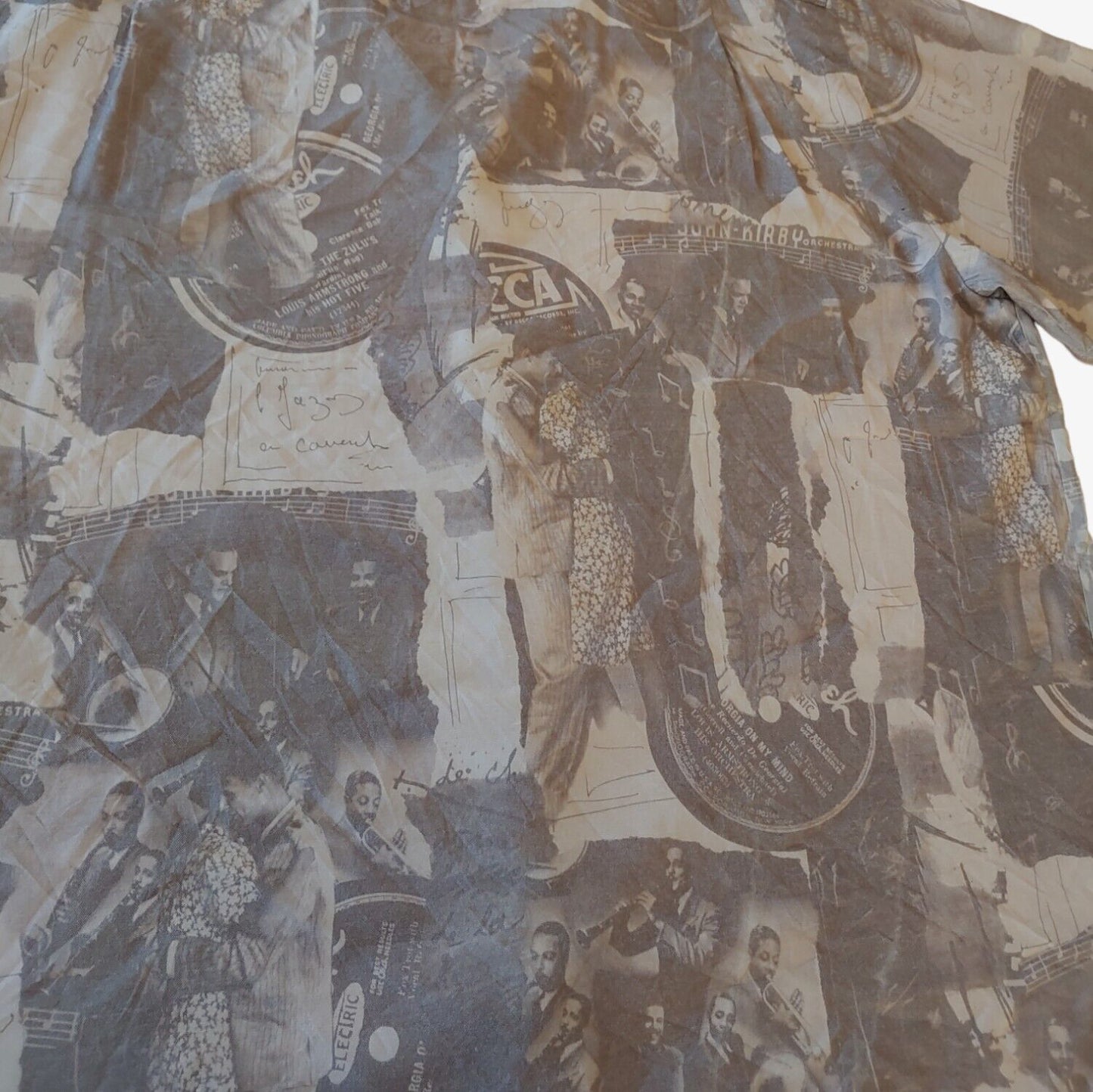 Vintage 90s Louis Armstrong Jazz Musician All Over Print Short Sleeve Shirt Back - Casspios Dream