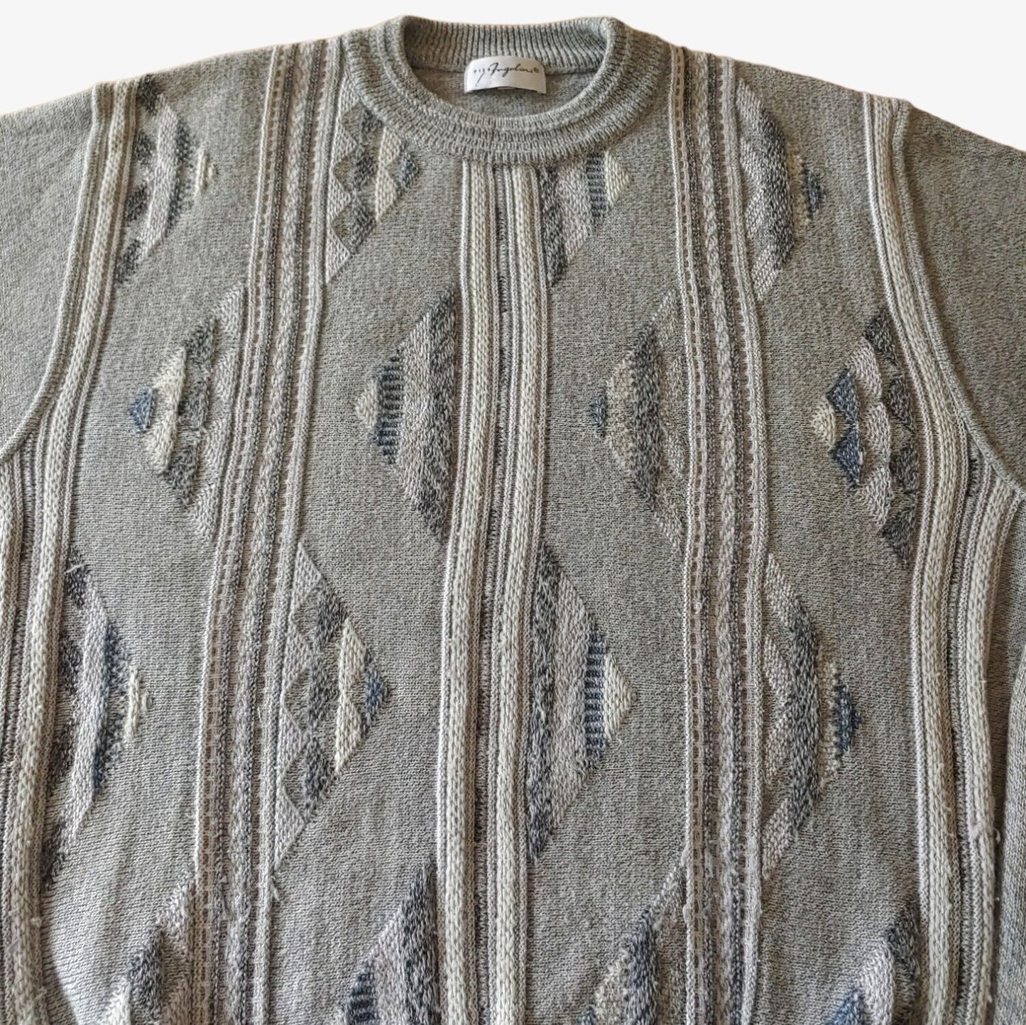 Vintage 90s Pier Angelini Triangle Multi Patterned Abstract Jumper Sweater Front - Casspios Dream