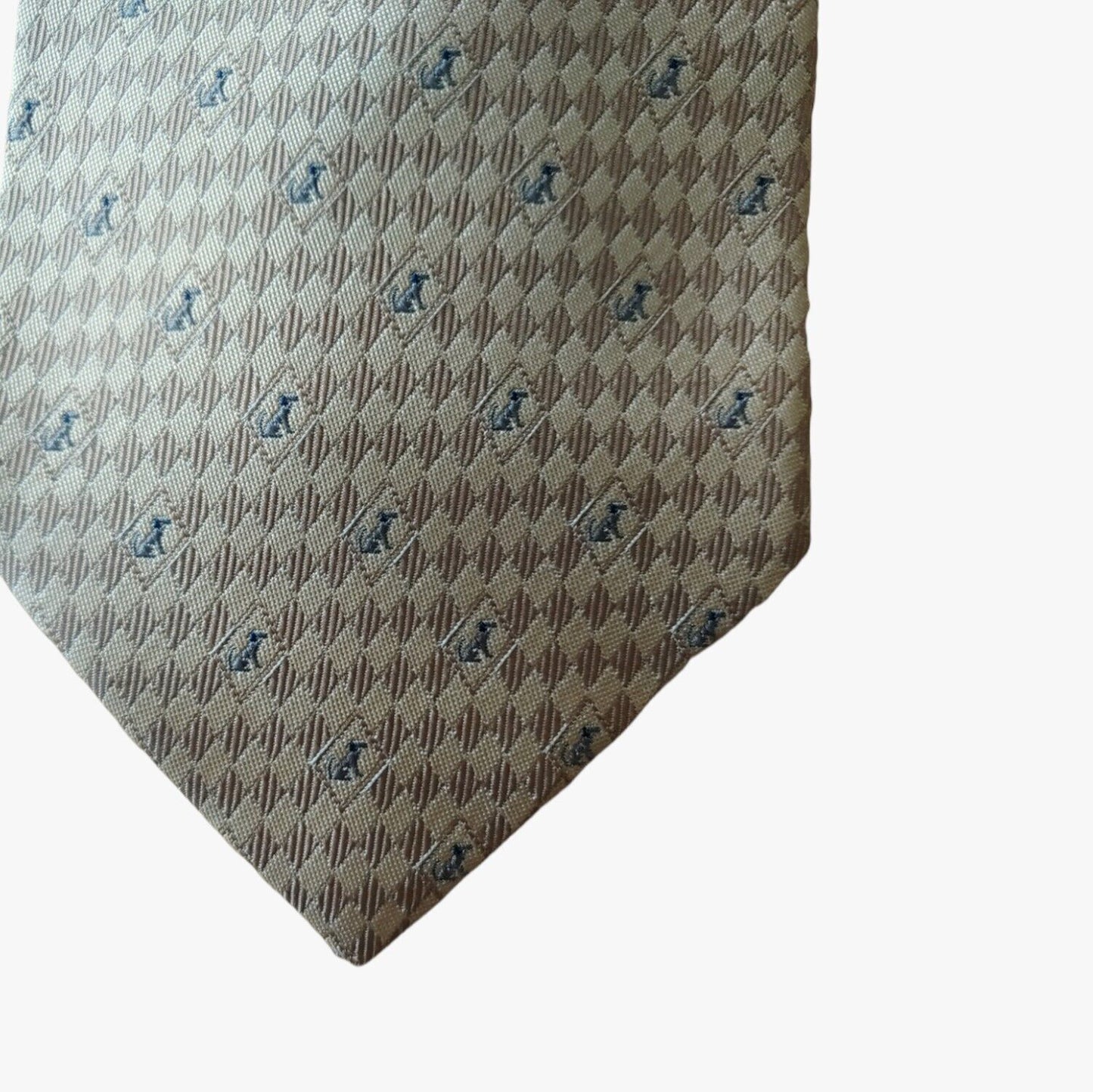 Vintage 90s Polo Ralph Lauren Chaps Geometric Dog Monogram Gold Silk Tie Print - Casspios Dream