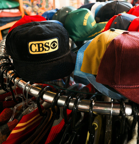 Close up of vintage hats and caps.