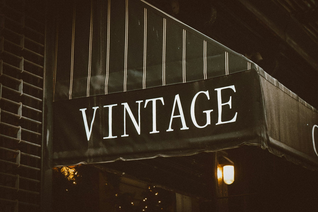 Close up of vintage store sign.