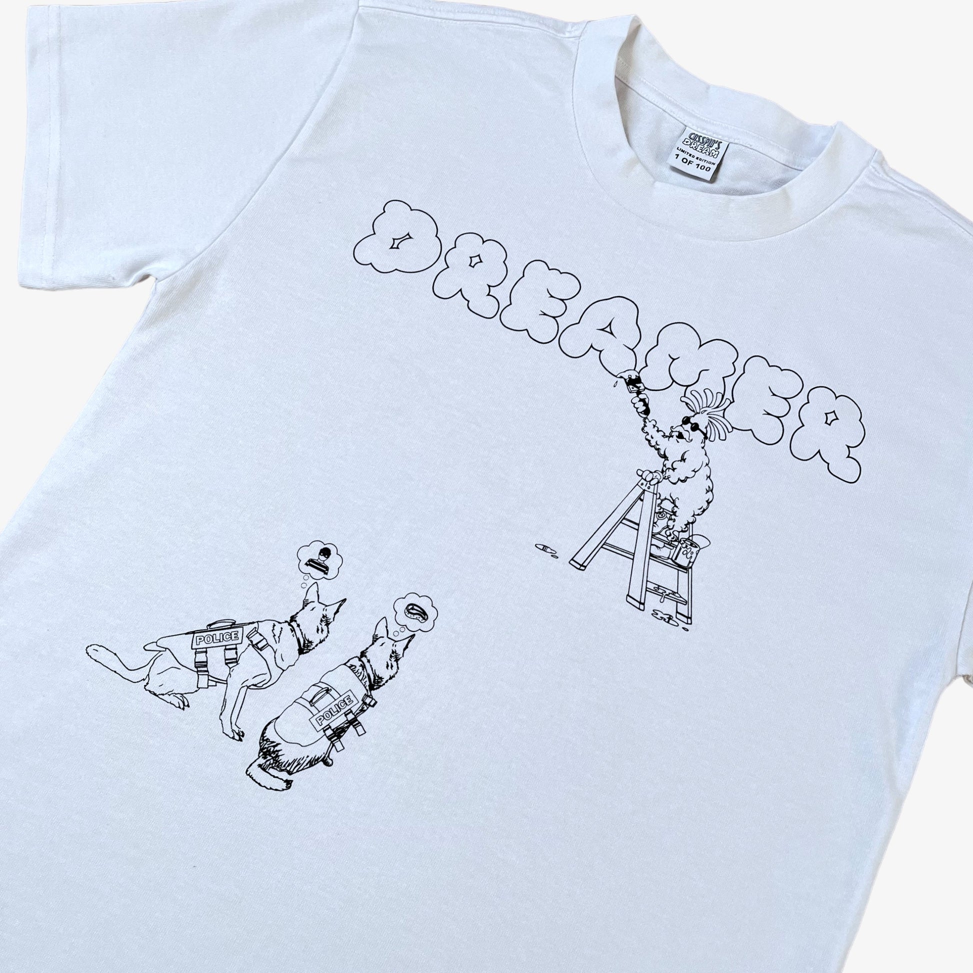 Casspios Dream Limited Edition 1 of 100 Dreamers Never Stop Creating Heavyweight Oversized White Top Police Dogs - Casspios Dream