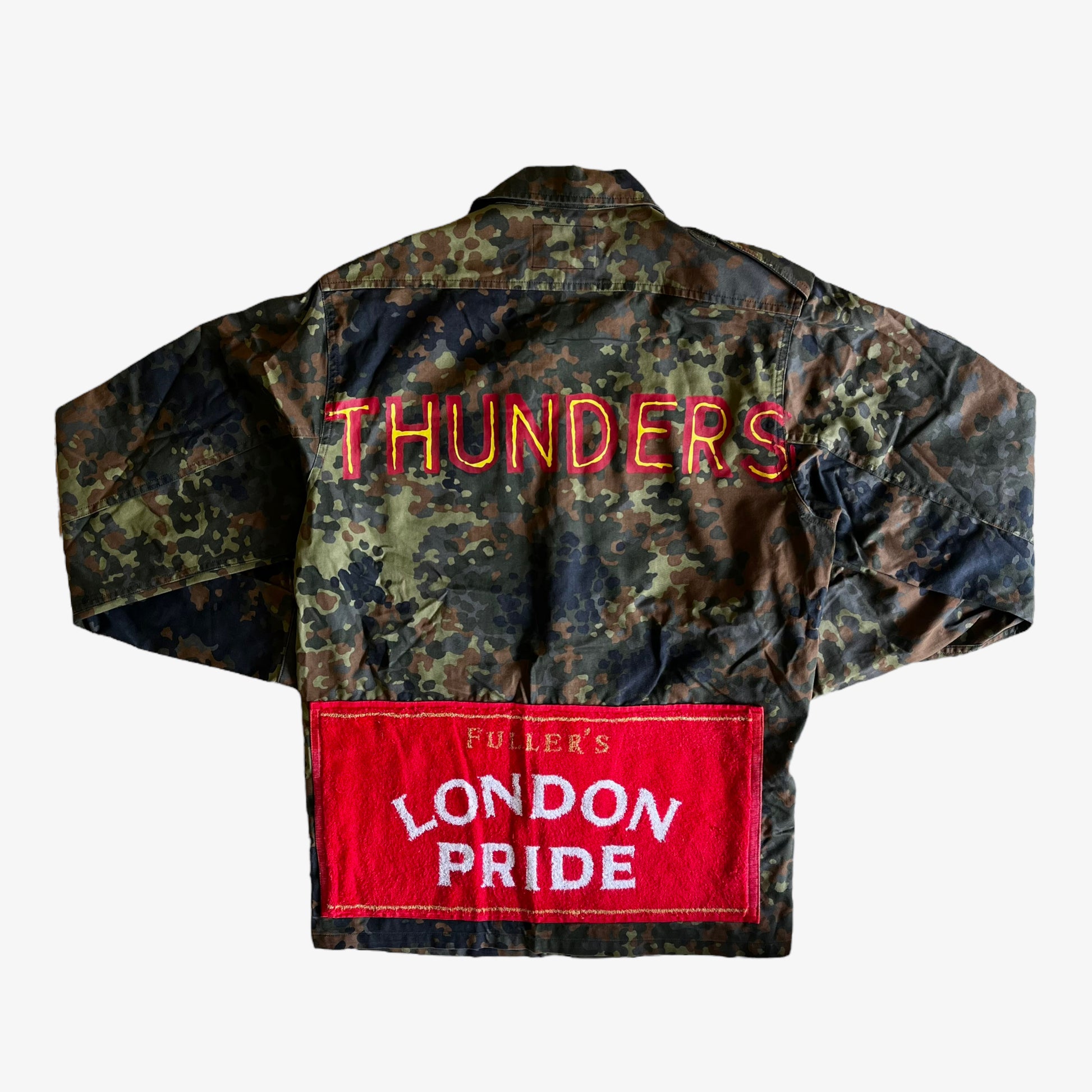 Deu Wahler x Fullers Beer London Camouflage Military Jacket Back - Casspios Dream