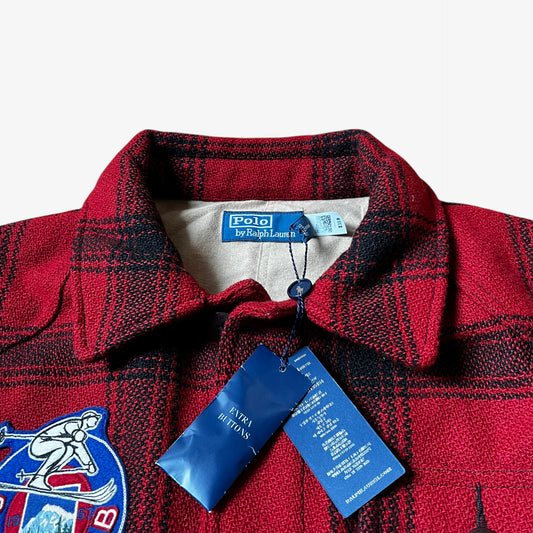 Original tags of men's Polo Ralph Lauren ski club red tartan jacket.