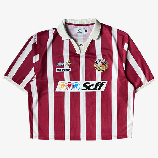 Men's Scuffers red and white striped football jersey.